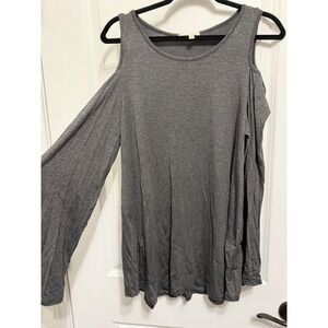 Hailey &‎ Co. Gray Cold Shoulder Long Sleeve Tunic Top L Made in USA